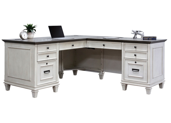 Antique executive l shaped desk with drawers vintage linen angle view Antique executive l shaped desk with drawers vintage linen angle view