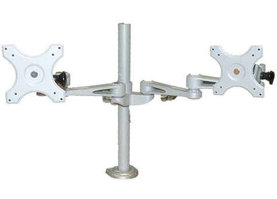 Call center workstation dual moniter arms Call center workstation dual moniter arms