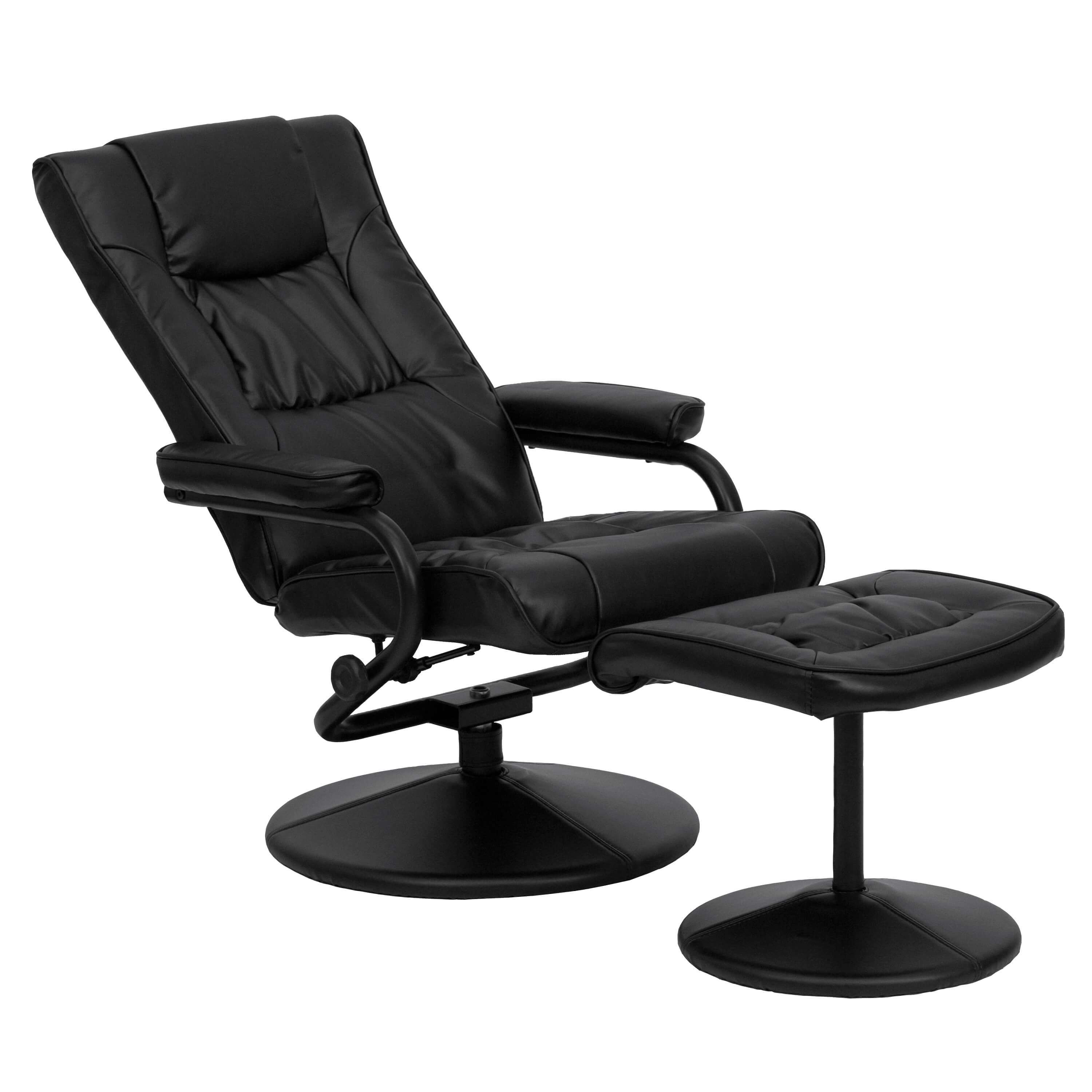Contemporary recliner with ottoman reclined view Contemporary recliner with ottoman reclined view