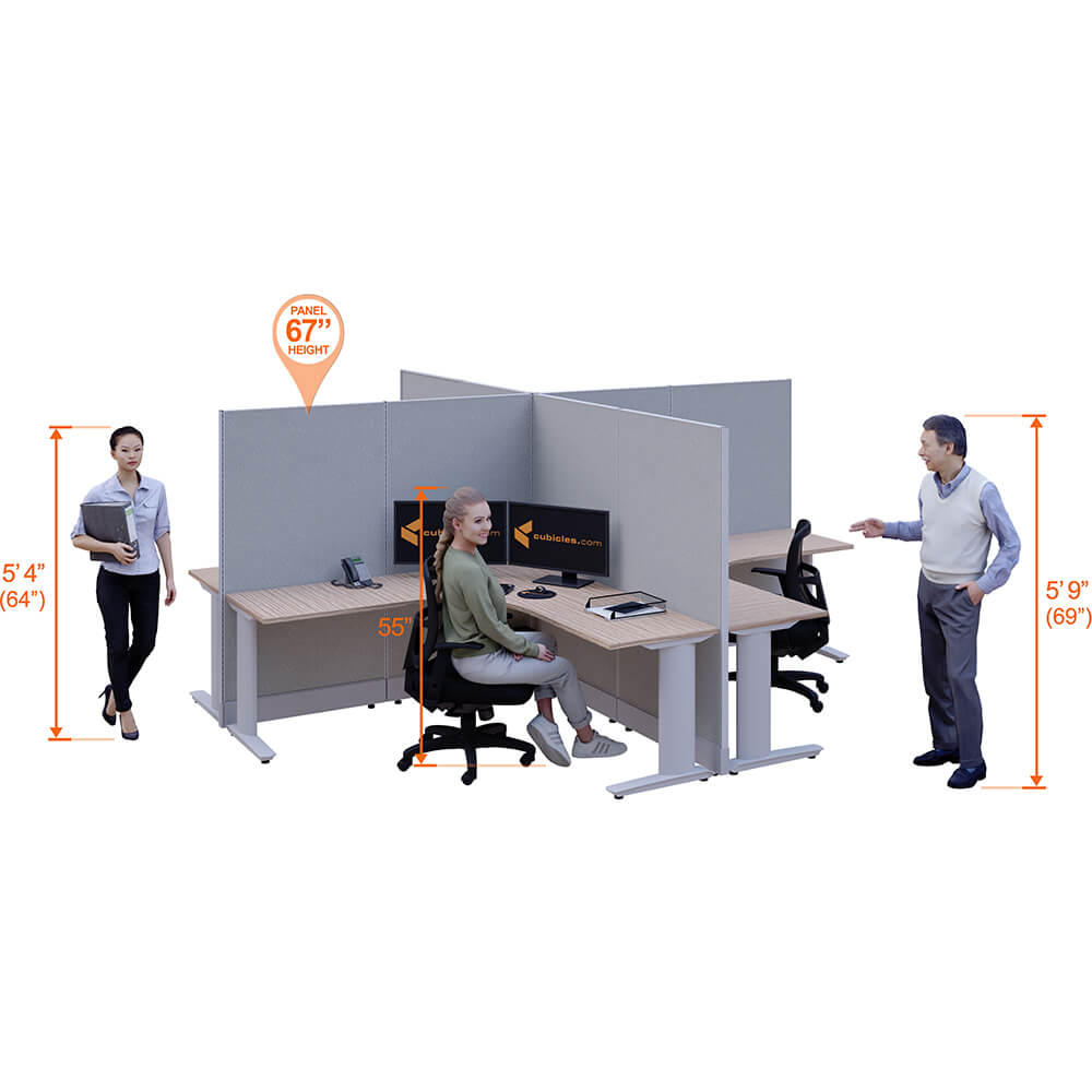 Cubicle desk l shaped 4pack x cluster perspective heights Cubicle desk l shaped 4pack x cluster perspective heights