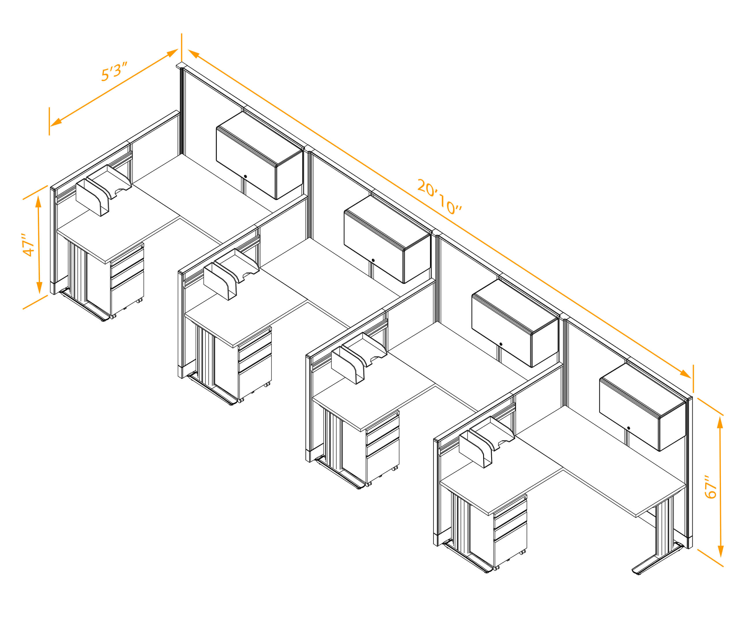 L shaped workstation 4pack inline non powered with storage dimensions L shaped workstation 4pack inline non powered with storage dimensions