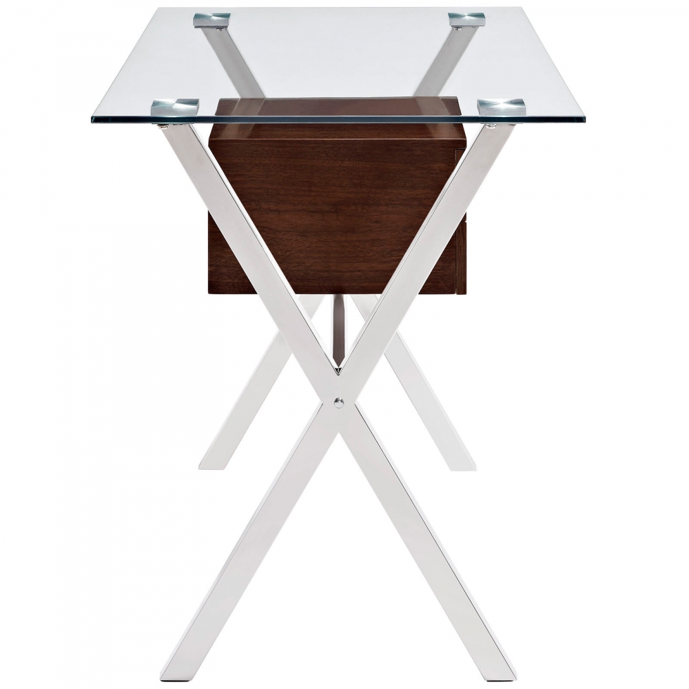 Glass top computer desk side view Glass top computer desk side view