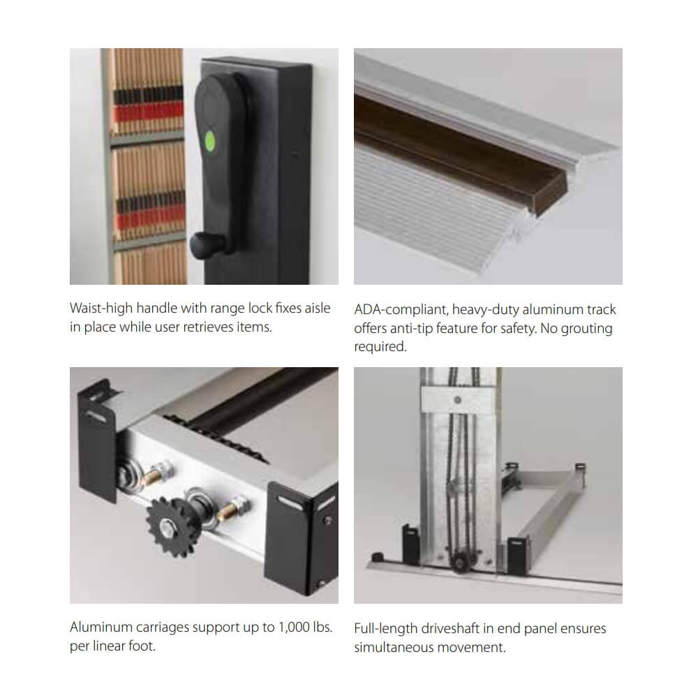 Mobile storage shelving features Mobile storage shelving features