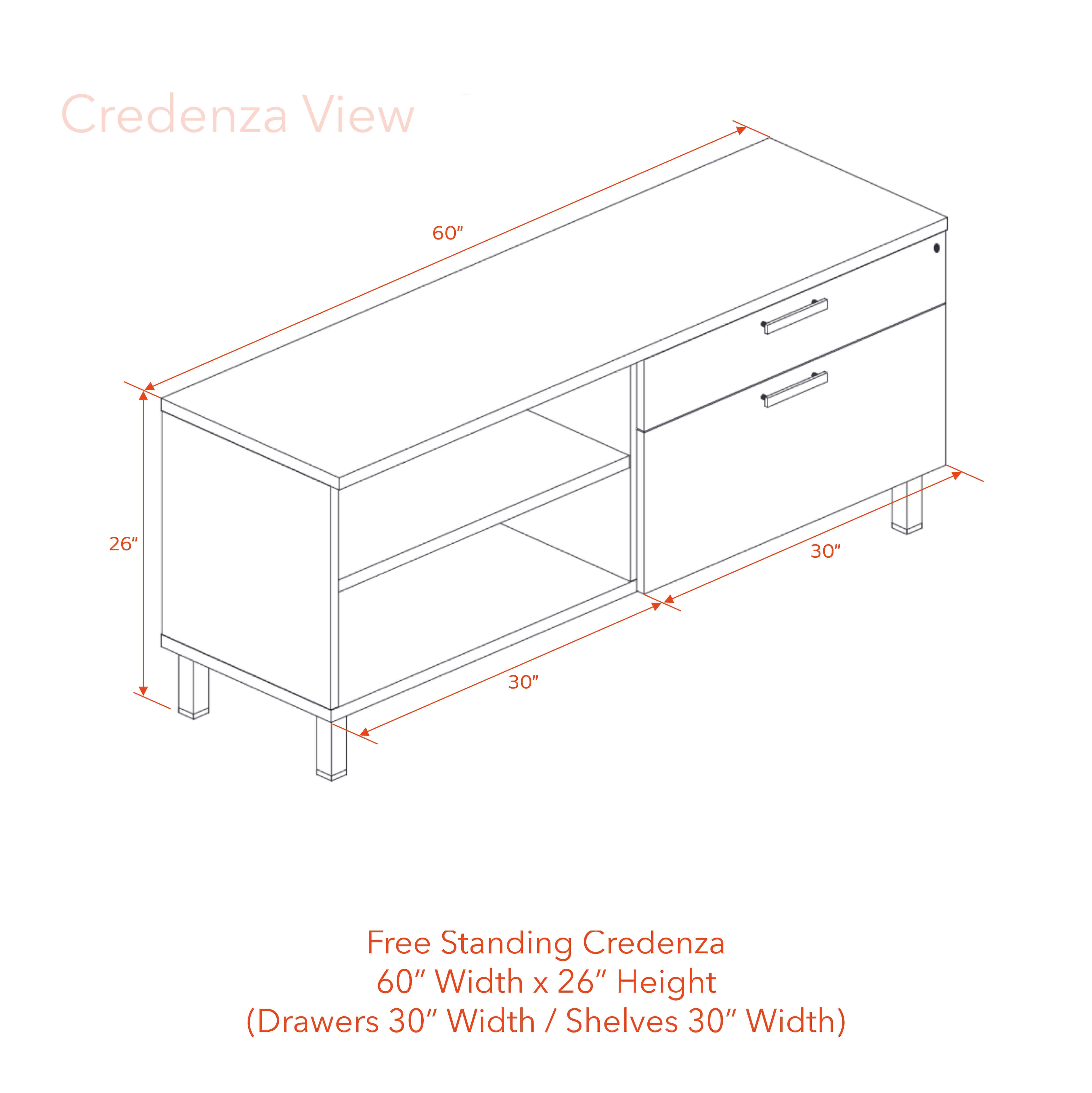 Free standing modern credenza 60 view 1 Free standing modern credenza 60 view 1