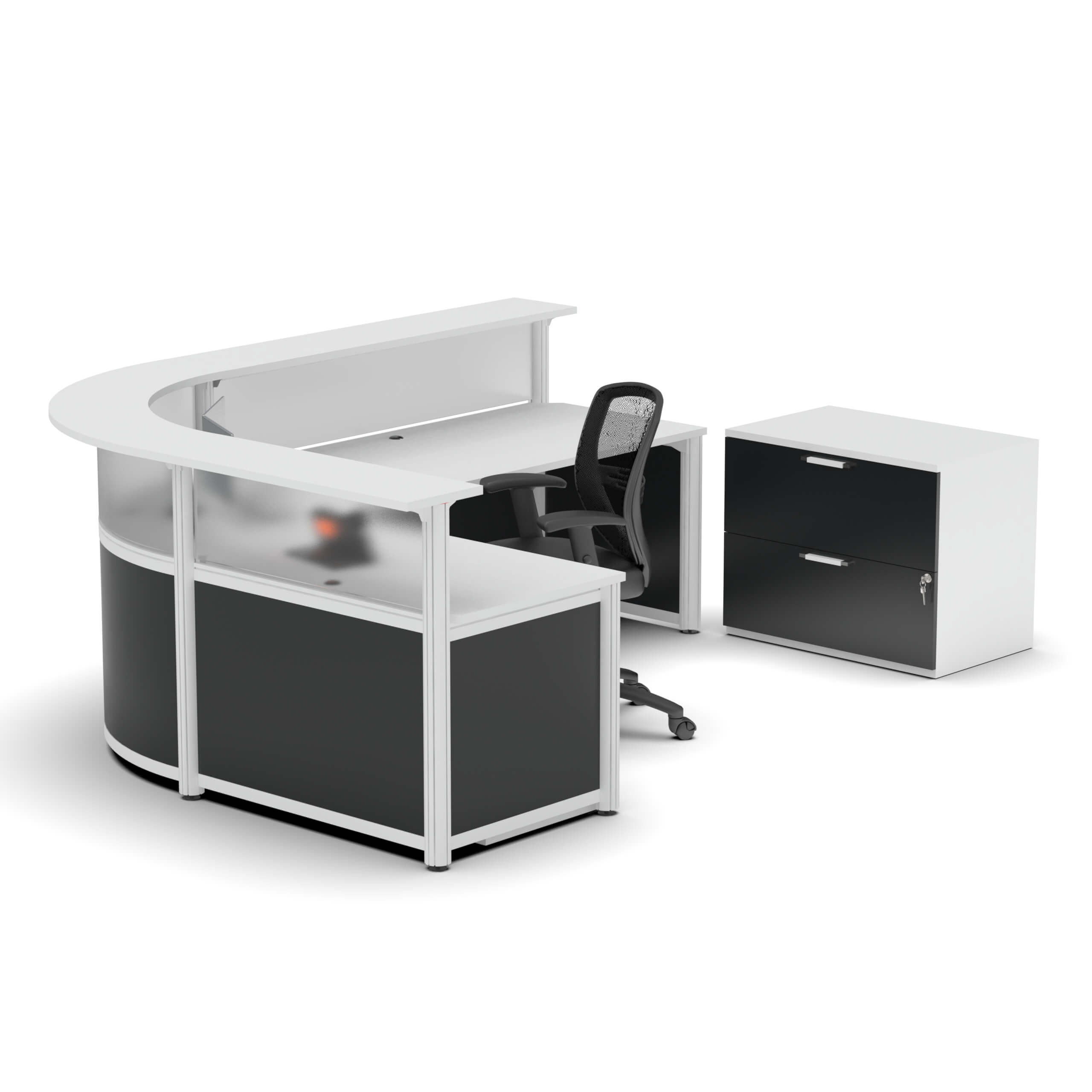 Infinitysweep corner reception desk inside lateral view Infinitysweep corner reception desk inside lateral view