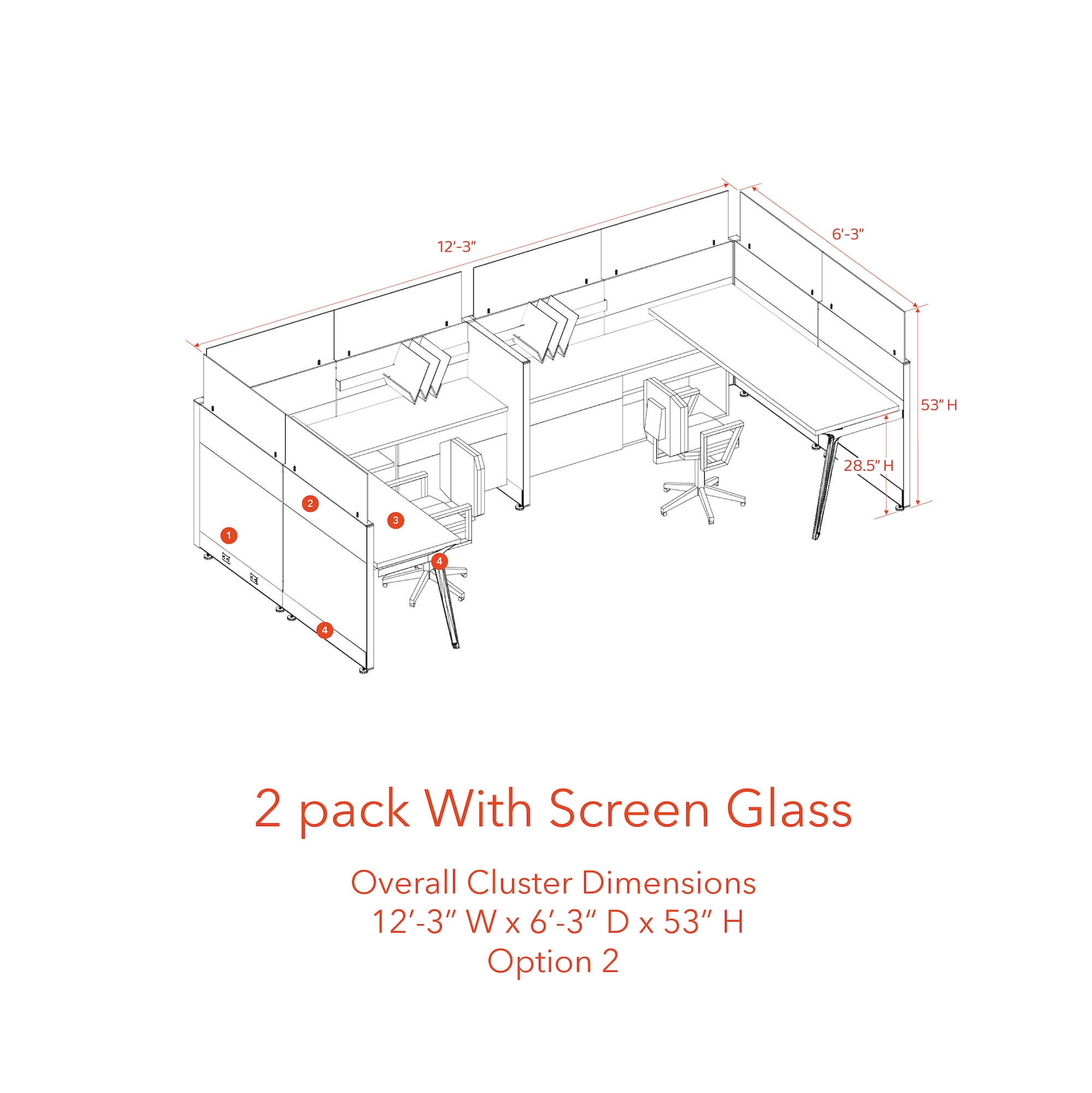 Modern cubicles tapered legs 2 pack with screen glass opt 2 53H Modern cubicles tapered legs 2 pack with screen glass opt 2 53H