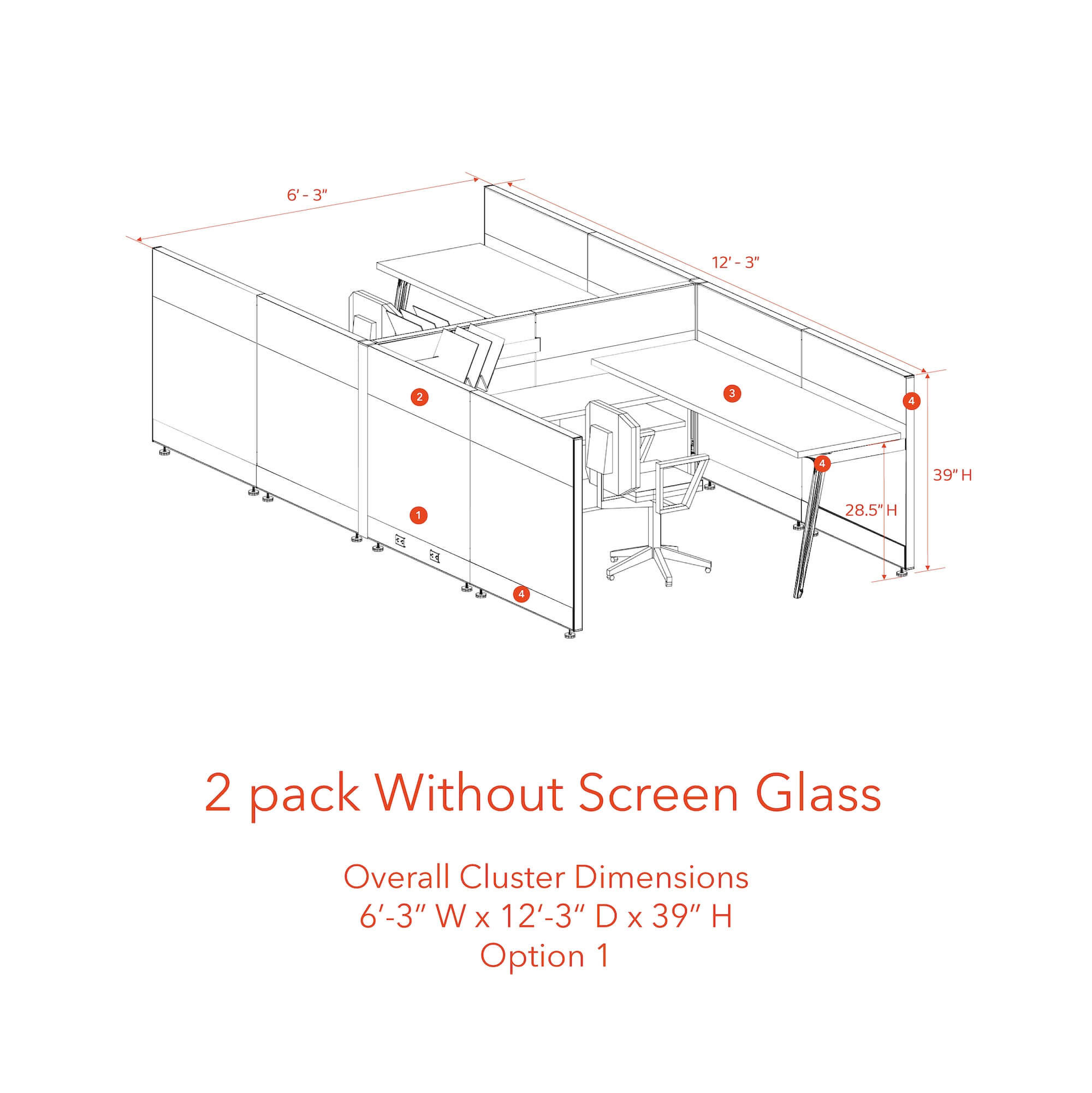 Modern cubicles tapered legs 2 pack without screen glass opt 1 39H Modern cubicles tapered legs 2 pack without screen glass opt 1 39H