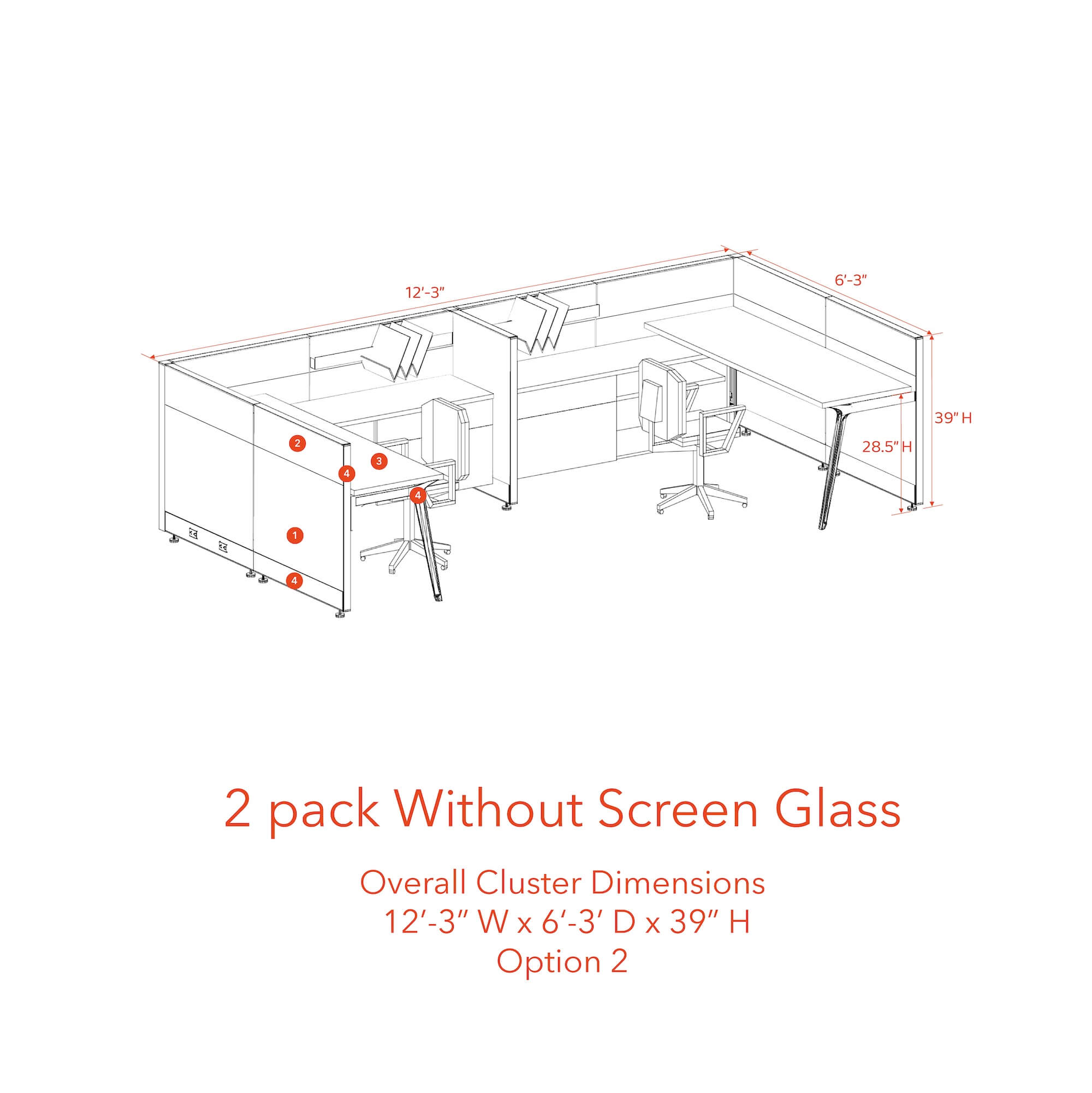 Modern cubicles tapered legs 2 pack without screen glass opt 2 39H Modern cubicles tapered legs 2 pack without screen glass opt 2 39H