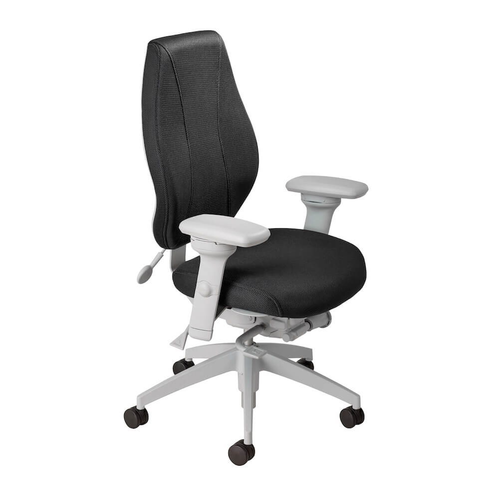 Office furniture chairs office desk chairs high back office chair ergonomic light gray frame and black fabric angle view Office furniture chairs office desk chairs high back office chair ergonomic light gray frame and black fabric angle view