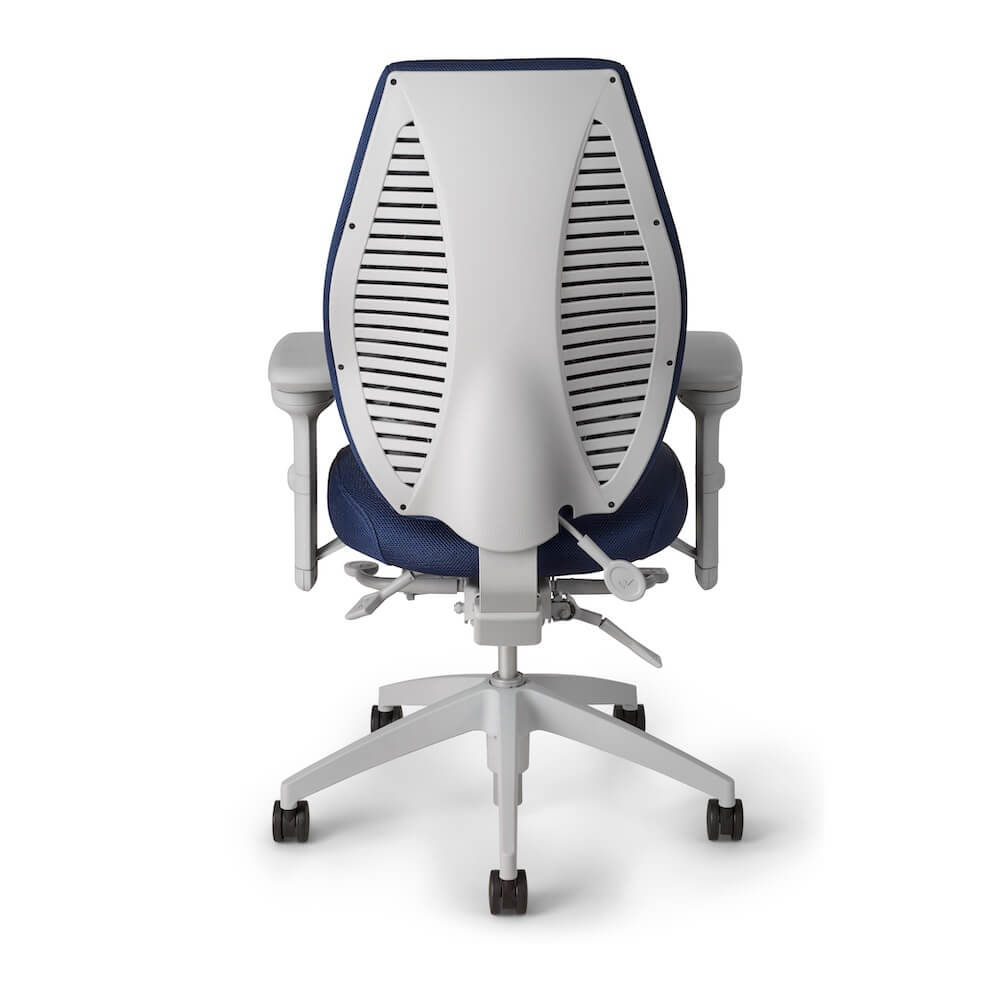 Office furniture chairs office desk chairs high back office chair ergonomic light gray frame and navy fabric back view Office furniture chairs office desk chairs high back office chair ergonomic light gray frame and navy fabric back view