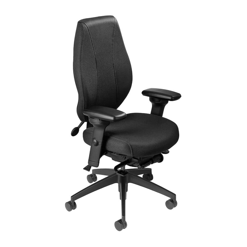 Office furniture chairs office desk chairs high back office chair ergonomic midnight black frame and black fabric angle view Office furniture chairs office desk chairs high back office chair ergonomic midnight black frame and black fabric angle view