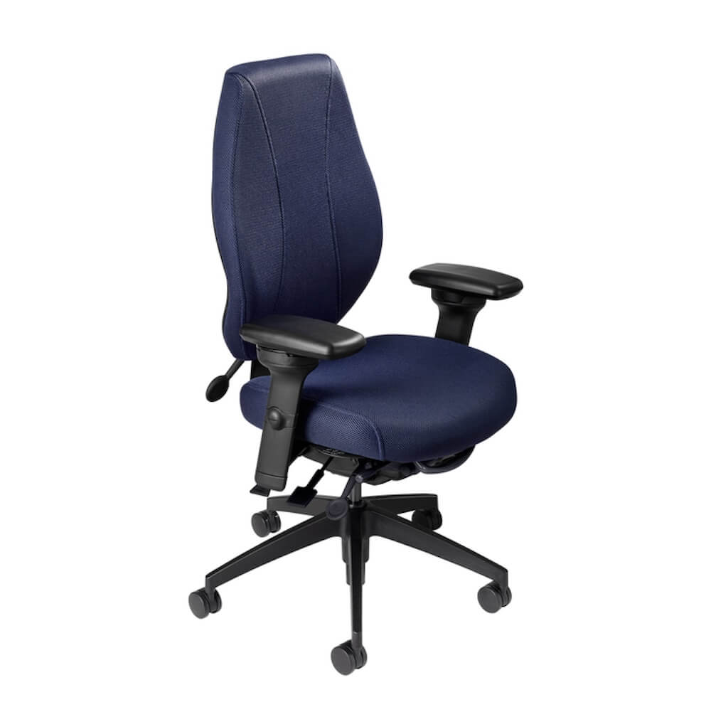 Office furniture chairs office desk chairs high back office chair ergonomic midnight black frame and navy fabric angle view Office furniture chairs office desk chairs high back office chair ergonomic midnight black frame and navy fabric angle view