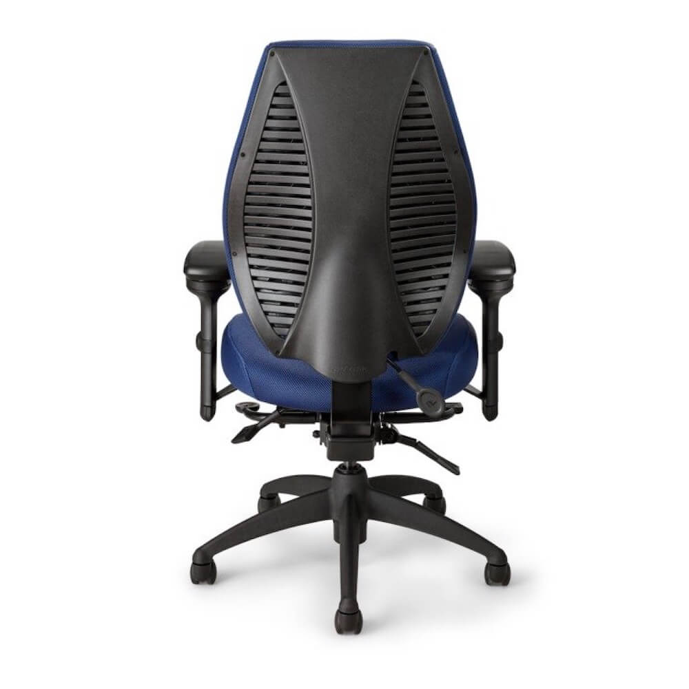 Office furniture chairs office desk chairs high back office chair ergonomic midniht black frame and navy fabric back view Office furniture chairs office desk chairs high back office chair ergonomic midniht black frame and navy fabric back view