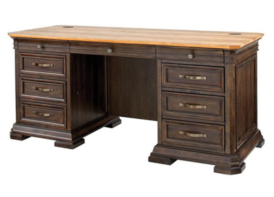 Straight office desk contemporary office desk rustic wood executive desk angle view 1